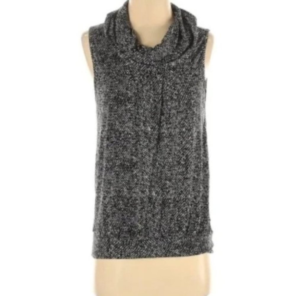 MICHAEL Michael Kors Black and White Polka Dot Sleeveless Turtleneck Blouse